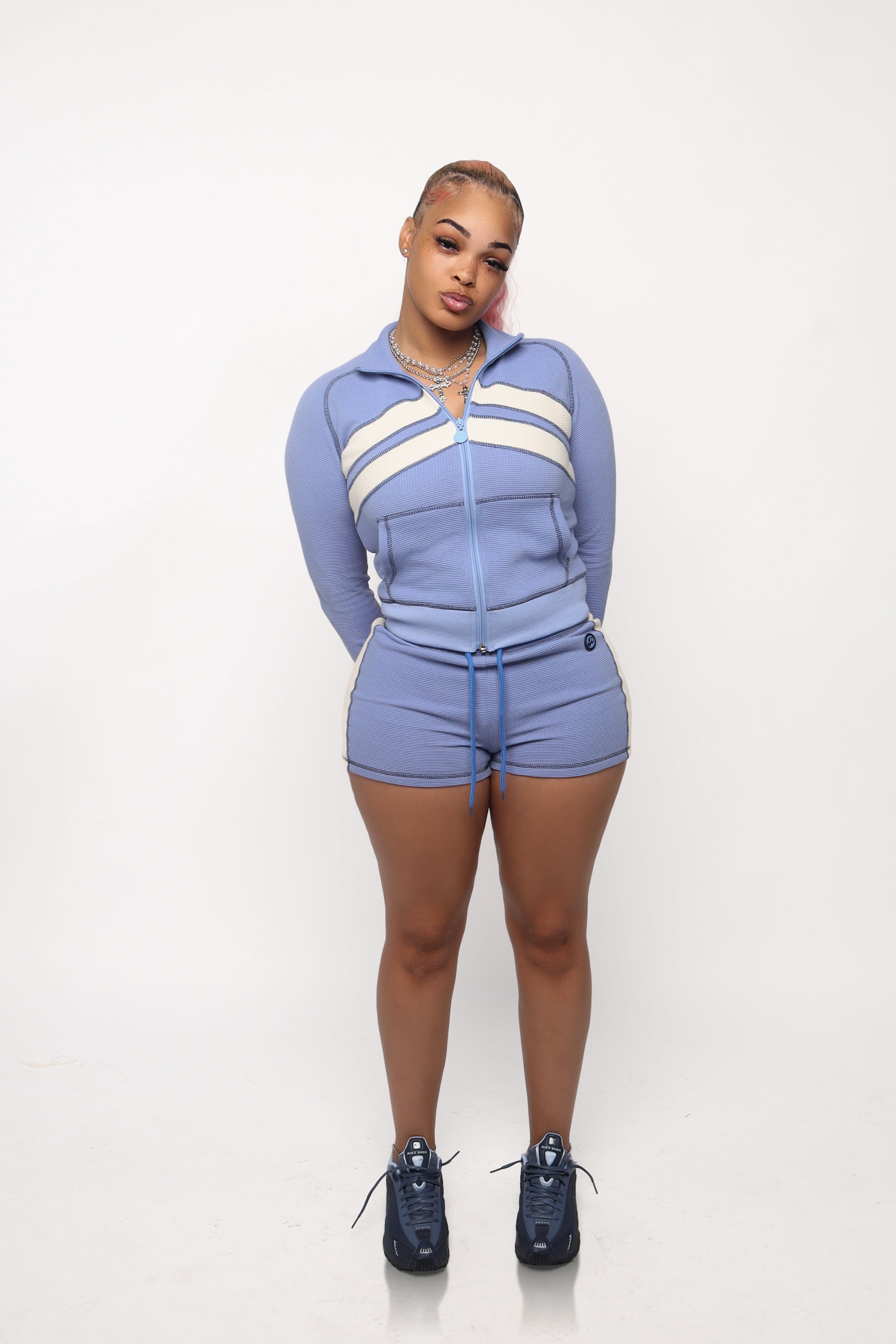 Blue Cream Waffle Knit