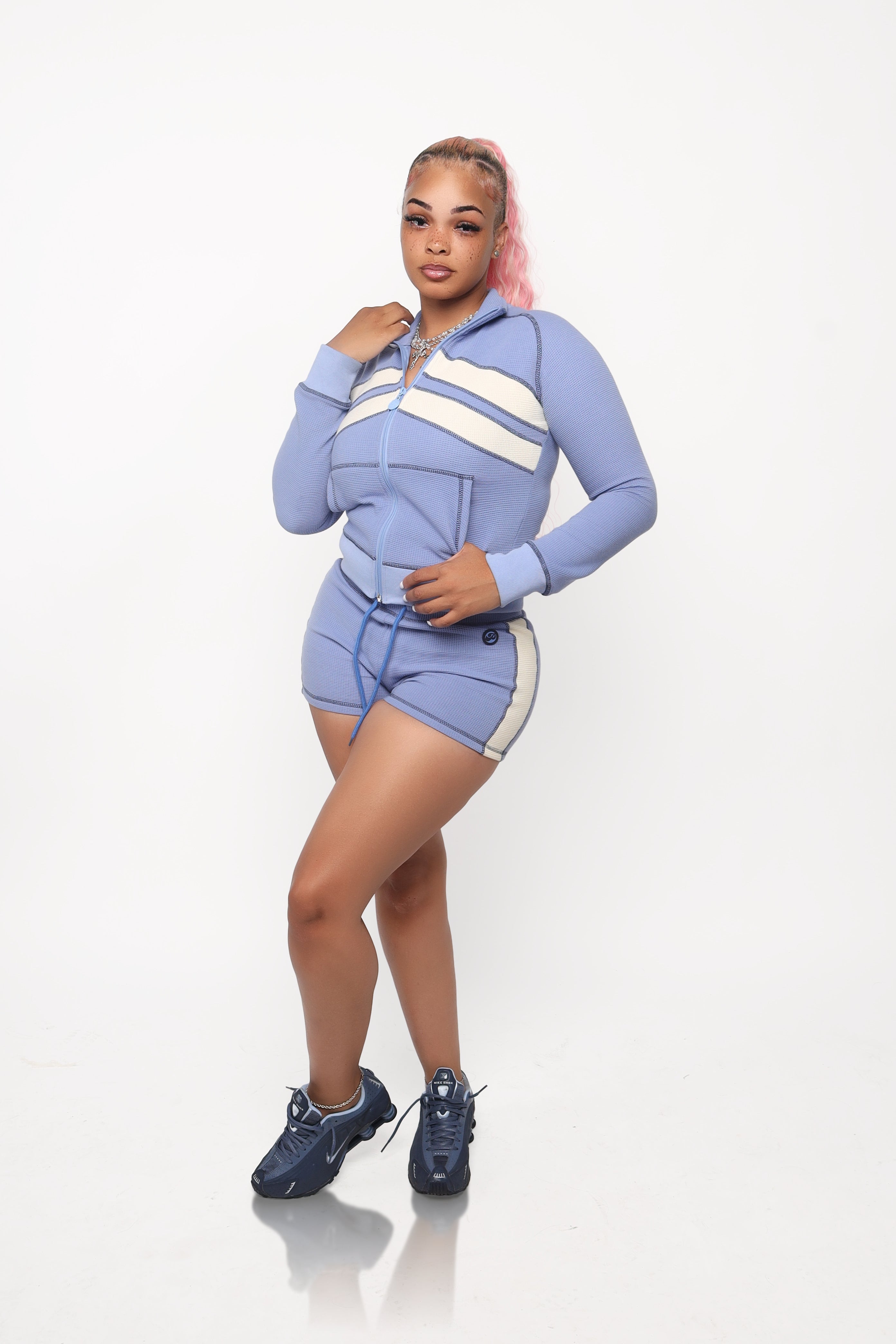 Blue Cream Waffle Knit